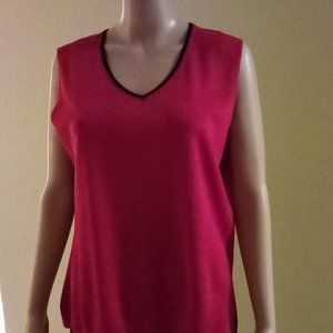 MING WANG Red with Black Trim Knit Tank Top Large